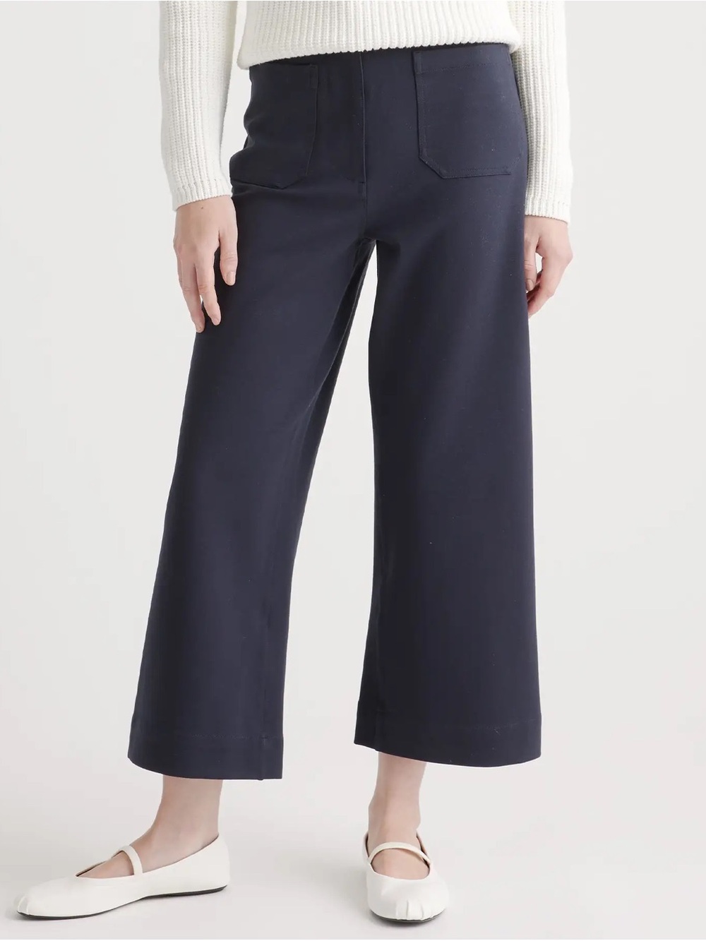 Quince Ultra-Stretch Ponte Crop Wide Leg Pants 6 26" Blue Patch Pockets Minimal
